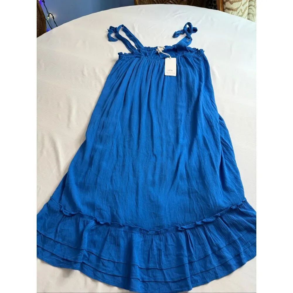 KOY Resort Blue Tie Strap Midi Dress NWT Size Small Petite Resort Vacation Beach